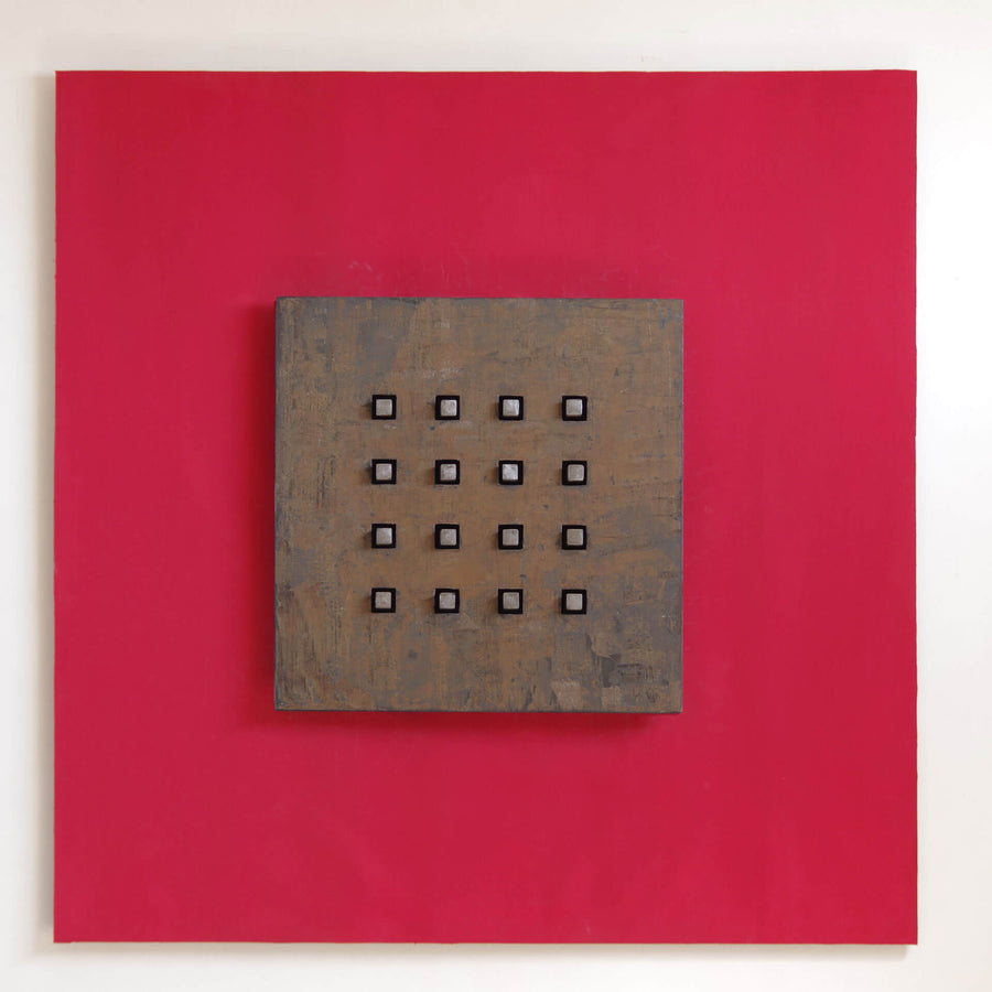 Red Flower - Steel plate wall sculpture on canvas by Cubeddu Giorgio - Fp Art Online