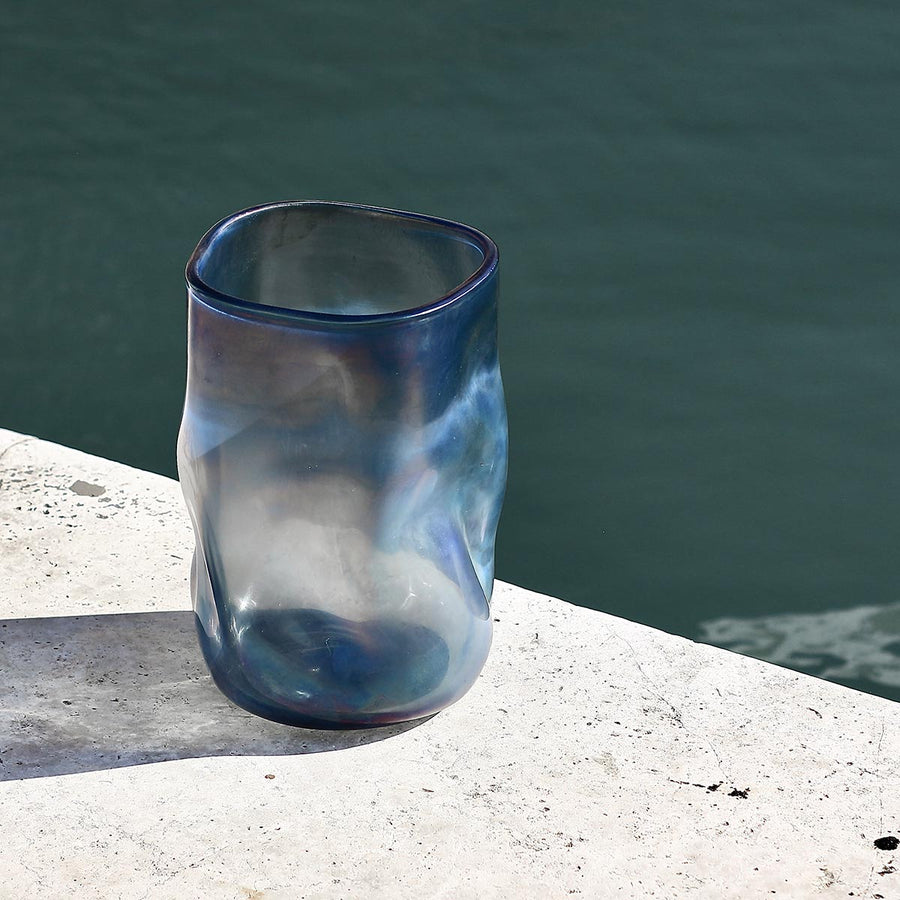 Sacco Oceano - Handcrafted cold carved glass vase by Micheluzzi Glass - Fp Art Online