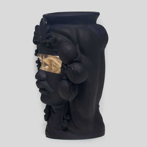 Sasà Black - Matt finished terracotta vase, gold leaf decoration by Boemi Stefania - Fp Art Online