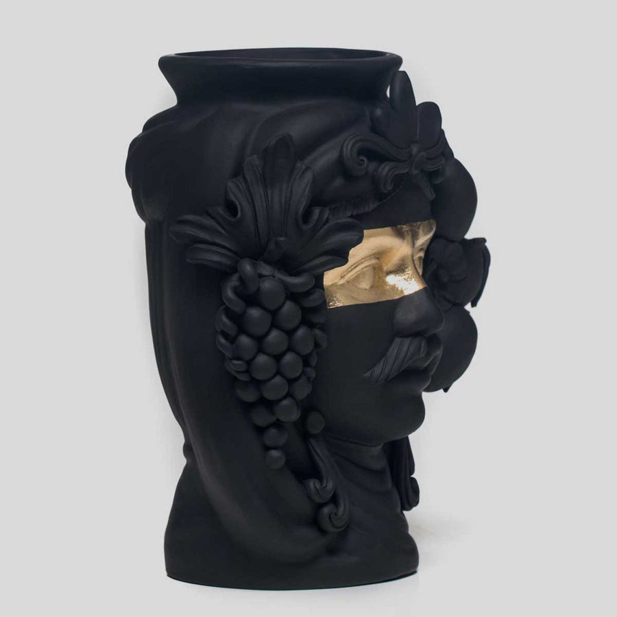 Sasà Black - Matt finished terracotta vase, gold leaf decoration by Boemi Stefania - Fp Art Online