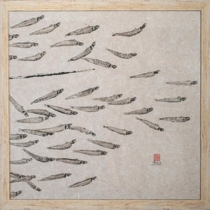 Spada con Alici #626-  Diptych - Japanese Gyotaku technique painting on "Kozo" Asian mulberry paper by Auleta Nadia - Fp Art Online