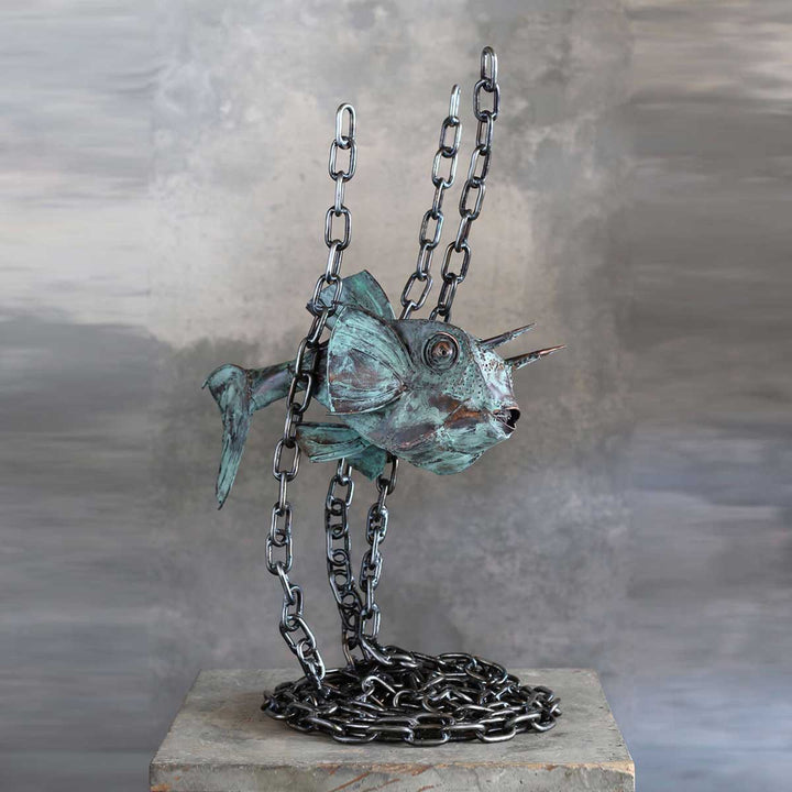 Submarine Cowfish - Welded copper and iron sculpture by Branca Mario - Fp Art Online