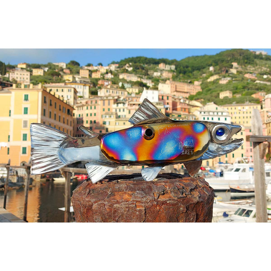 Trota 40 - Shiny stainless steel sculpture by Bozzo Luca - Fp Art Online