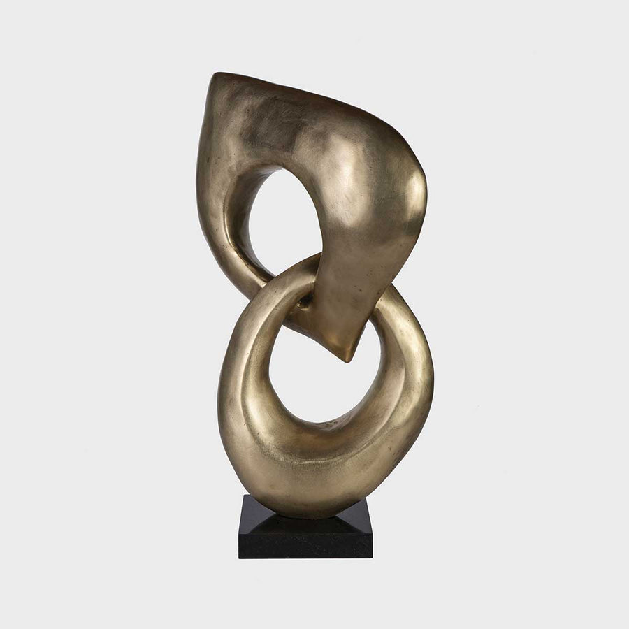 Two Rings #05 - Champagne patina bronze sculpture with black granite base by Fp Art Collection - Fp Art Online