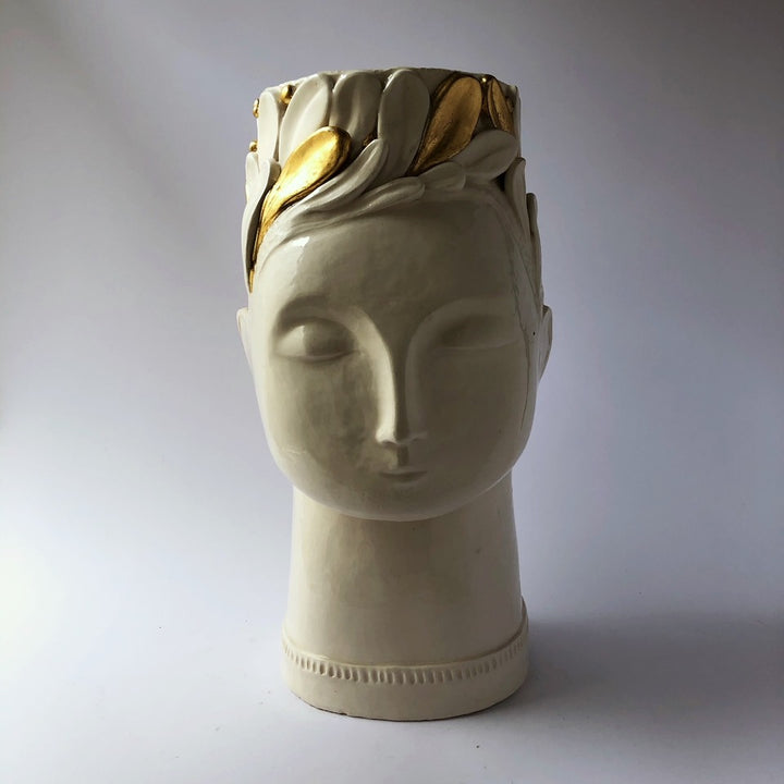 Viso Vaso Gold Leaf - Glazed ceramic vase by Chartroux Paola - Fp Art Online