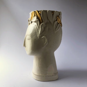 Viso Vaso Gold Leaf - Glazed ceramic vase by Chartroux Paola - Fp Art Online